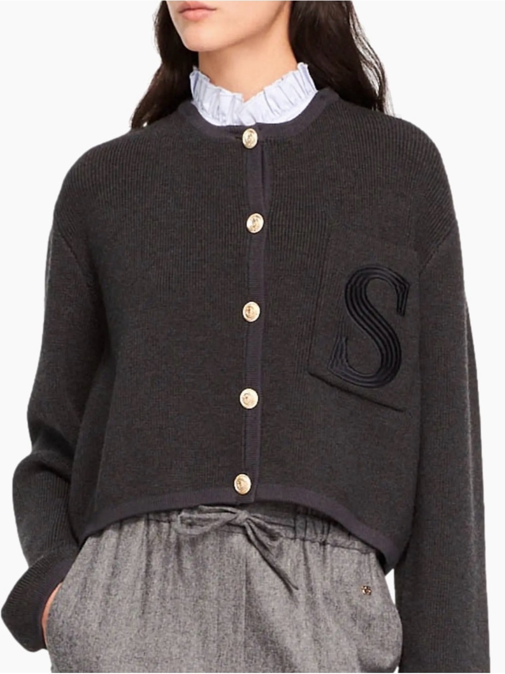 Sandro Knit Button-Up Cardigan with S Patch